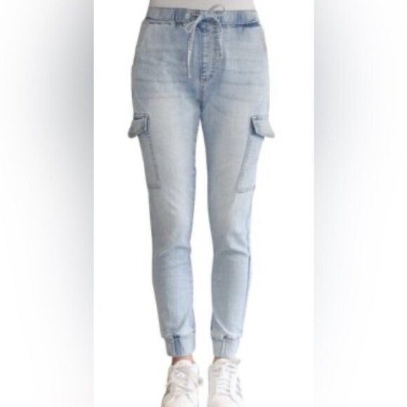 Almost Famous casual stretch trendy pockets denim jogger cargo style jeans M - Picture 1 of 5